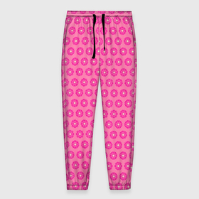 Мужские брюки 3D с принтом Розовые цветочки   паттерн из ромашек в Тюмени, 100% полиэстер | манжеты по низу, эластичный пояс регулируется шнурком, по бокам два кармана без застежек, внутренняя часть кармана из мелкой сетки | 