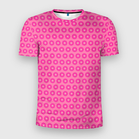 Мужская футболка 3D Slim с принтом Розовые цветочки   паттерн из ромашек в Тюмени, 100% полиэстер с улучшенными характеристиками | приталенный силуэт, круглая горловина, широкие плечи, сужается к линии бедра | 