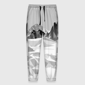 Мужские брюки 3D с принтом Полигональные стилизованные горы   вершина , 100% полиэстер | манжеты по низу, эластичный пояс регулируется шнурком, по бокам два кармана без застежек, внутренняя часть кармана из мелкой сетки | 