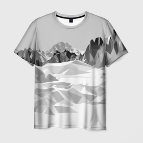 Мужская футболка 3D с принтом Полигональные стилизованные горы   вершина в Санкт-Петербурге, 100% полиэфир | прямой крой, круглый вырез горловины, длина до линии бедер | 
