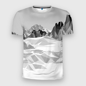 Мужская футболка 3D Slim с принтом Полигональные стилизованные горы   вершина в Тюмени, 100% полиэстер с улучшенными характеристиками | приталенный силуэт, круглая горловина, широкие плечи, сужается к линии бедра | Тематика изображения на принте: 