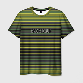 Мужская футболка 3D с принтом Спортклуб полосатый оливково зеленый полосатый узор в Петрозаводске, 100% полиэфир | прямой крой, круглый вырез горловины, длина до линии бедер | 