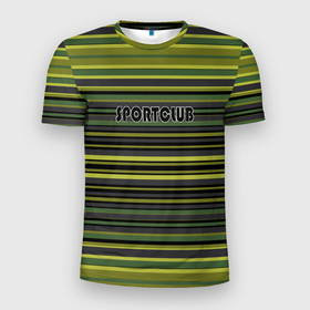 Мужская футболка 3D Slim с принтом Спортклуб полосатый оливково зеленый полосатый узор в Екатеринбурге, 100% полиэстер с улучшенными характеристиками | приталенный силуэт, круглая горловина, широкие плечи, сужается к линии бедра | 