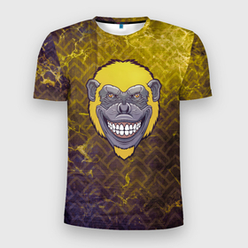 Мужская футболка 3D Slim с принтом Безумная обезьяна в Петрозаводске, 100% полиэстер с улучшенными характеристиками | приталенный силуэт, круглая горловина, широкие плечи, сужается к линии бедра | 
