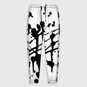Мужские брюки 3D с принтом Чёрные кляксы на белом фоне   минимализм в Санкт-Петербурге, 100% полиэстер | манжеты по низу, эластичный пояс регулируется шнурком, по бокам два кармана без застежек, внутренняя часть кармана из мелкой сетки | 