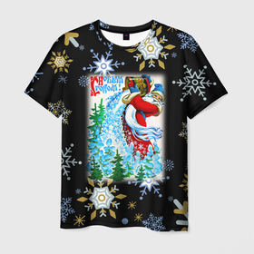 Мужская футболка 3D с принтом Новый год дед мороз рассыпает снег в Санкт-Петербурге, 100% полиэфир | прямой крой, круглый вырез горловины, длина до линии бедер | Тематика изображения на принте: 