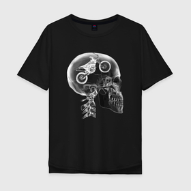 Мужская футболка хлопок Oversize с принтом Рентген головы байкера в Екатеринбурге, 100% хлопок | свободный крой, круглый ворот, “спинка” длиннее передней части | Тематика изображения на принте: 