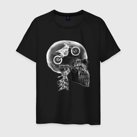 Мужская футболка хлопок с принтом Рентген головы байкера в Тюмени, 100% хлопок | прямой крой, круглый вырез горловины, длина до линии бедер, слегка спущенное плечо. | 