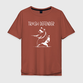 Мужская футболка хлопок Oversize с принтом Енот защитник мусора в Санкт-Петербурге, 100% хлопок | свободный крой, круглый ворот, “спинка” длиннее передней части | 