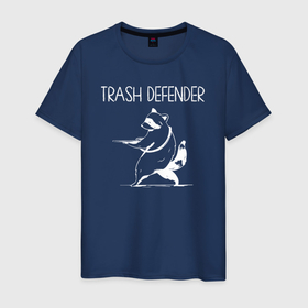 Мужская футболка хлопок с принтом Енот защитник мусора в Санкт-Петербурге, 100% хлопок | прямой крой, круглый вырез горловины, длина до линии бедер, слегка спущенное плечо. | Тематика изображения на принте: 