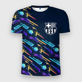 Мужская футболка 3D Slim с принтом Barcelona градиентные мячи в Екатеринбурге, 100% полиэстер с улучшенными характеристиками | приталенный силуэт, круглая горловина, широкие плечи, сужается к линии бедра | 