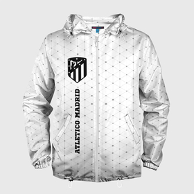 Мужская ветровка 3D с принтом Atletico Madrid sport на светлом фоне: по вертикали в Кировске, 100% полиэстер | подол и капюшон оформлены резинкой с фиксаторами, два кармана без застежек по бокам, один потайной карман на груди | 