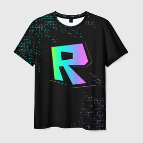 Мужская футболка 3D с принтом Roblox logo neon в Курске, 100% полиэфир | прямой крой, круглый вырез горловины, длина до линии бедер | Тематика изображения на принте: 