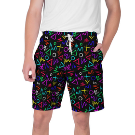 Мужские шорты 3D с принтом League Of Legends: Arcane neon logo ,  полиэстер 100% | прямой крой, два кармана без застежек по бокам. Мягкая трикотажная резинка на поясе, внутри которой широкие завязки. Длина чуть выше колен | 