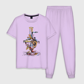Мужская пижама хлопок с принтом Самовар на светлом в Санкт-Петербурге, 100% хлопок | брюки и футболка прямого кроя, без карманов, на брюках мягкая резинка на поясе и по низу штанин
 | 