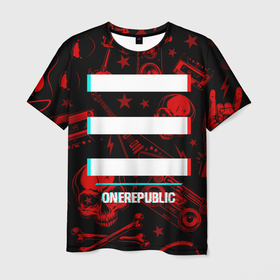 Мужская футболка 3D с принтом OneRepublic rock glitch , 100% полиэфир | прямой крой, круглый вырез горловины, длина до линии бедер | 