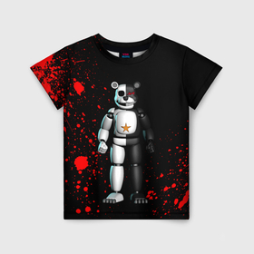 Детская футболка 3D с принтом Monokuma and Five Nights at Freddys в Курске, 100% гипоаллергенный полиэфир | прямой крой, круглый вырез горловины, длина до линии бедер, чуть спущенное плечо, ткань немного тянется | Тематика изображения на принте: 