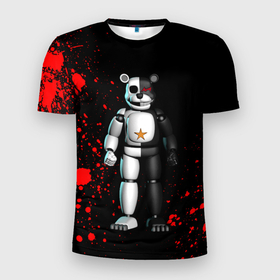Мужская футболка 3D Slim с принтом Monokuma and Five Nights at Freddys в Екатеринбурге, 100% полиэстер с улучшенными характеристиками | приталенный силуэт, круглая горловина, широкие плечи, сужается к линии бедра | 