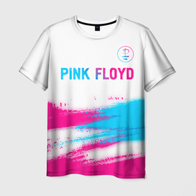 Мужская футболка 3D с принтом Pink Floyd neon gradient style: символ сверху в Екатеринбурге, 100% полиэфир | прямой крой, круглый вырез горловины, длина до линии бедер | 