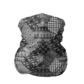 Бандана-труба 3D с принтом Black and White Ethnic Patchwork Pattern в Новосибирске, 100% полиэстер, ткань с особыми свойствами — Activecool | плотность 150‒180 г/м2; хорошо тянется, но сохраняет форму | Тематика изображения на принте: 