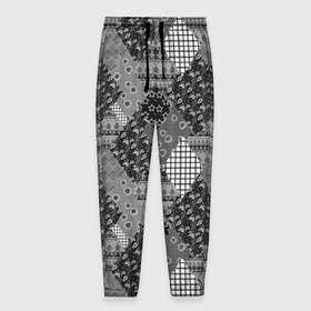 Мужские брюки 3D с принтом Black and White Ethnic Patchwork Pattern , 100% полиэстер | манжеты по низу, эластичный пояс регулируется шнурком, по бокам два кармана без застежек, внутренняя часть кармана из мелкой сетки | 
