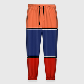 Мужские брюки 3D с принтом Combined pattern striped orange red blue в Кировске, 100% полиэстер | манжеты по низу, эластичный пояс регулируется шнурком, по бокам два кармана без застежек, внутренняя часть кармана из мелкой сетки | 