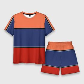 Мужской костюм с шортами 3D с принтом Combined pattern striped orange red blue в Кировске,  |  | 