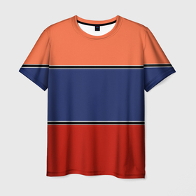 Мужская футболка 3D с принтом Combined pattern striped orange red blue в Екатеринбурге, 100% полиэфир | прямой крой, круглый вырез горловины, длина до линии бедер | Тематика изображения на принте: 