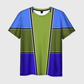 Мужская футболка 3D с принтом Зелено  синий геометрический дизайн в Новосибирске, 100% полиэфир | прямой крой, круглый вырез горловины, длина до линии бедер | 