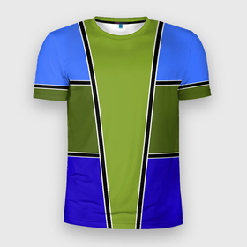 Мужская футболка 3D Slim с принтом Зелено  синий геометрический дизайн в Новосибирске, 100% полиэстер с улучшенными характеристиками | приталенный силуэт, круглая горловина, широкие плечи, сужается к линии бедра | 