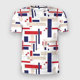 Мужская футболка 3D Slim с принтом Геометрический узор Орион красно синий на белом в Кировске, 100% полиэстер с улучшенными характеристиками | приталенный силуэт, круглая горловина, широкие плечи, сужается к линии бедра | 