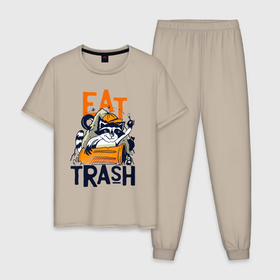 Мужская пижама хлопок с принтом Ешь мусор   мусорная панда в Новосибирске, 100% хлопок | брюки и футболка прямого кроя, без карманов, на брюках мягкая резинка на поясе и по низу штанин
 | 