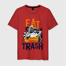 Мужская футболка хлопок с принтом Ешь мусор   мусорная панда в Белгороде, 100% хлопок | прямой крой, круглый вырез горловины, длина до линии бедер, слегка спущенное плечо. | 