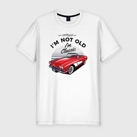 Мужская футболка хлопок Slim с принтом Старая красная машина в Санкт-Петербурге, 92% хлопок, 8% лайкра | приталенный силуэт, круглый вырез ворота, длина до линии бедра, короткий рукав | 