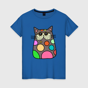 Женская футболка хлопок с принтом Котик в разноцветных пятнах в Кировске, 100% хлопок | прямой крой, круглый вырез горловины, длина до линии бедер, слегка спущенное плечо | 