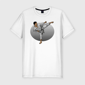 Мужская футболка хлопок Slim с принтом Боевые искусства   каратист в Екатеринбурге, 92% хлопок, 8% лайкра | приталенный силуэт, круглый вырез ворота, длина до линии бедра, короткий рукав | 