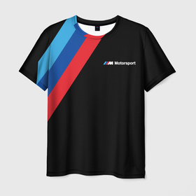 Мужская футболка 3D с принтом BMW Motosport   Три линии в Курске, 100% полиэфир | прямой крой, круглый вырез горловины, длина до линии бедер | Тематика изображения на принте: 