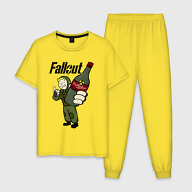 Мужская пижама хлопок с принтом Fallout nuka vodka в Новосибирске, 100% хлопок | брюки и футболка прямого кроя, без карманов, на брюках мягкая резинка на поясе и по низу штанин
 | Тематика изображения на принте: 