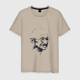 Мужская футболка хлопок с принтом Махатма Ганди , 100% хлопок | прямой крой, круглый вырез горловины, длина до линии бедер, слегка спущенное плечо. | Тематика изображения на принте: 