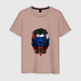 Мужская футболка хлопок с принтом Русский лев в Белгороде, 100% хлопок | прямой крой, круглый вырез горловины, длина до линии бедер, слегка спущенное плечо. | 