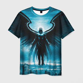 Мужская футболка 3D с принтом Ангел над городом в Кировске, 100% полиэфир | прямой крой, круглый вырез горловины, длина до линии бедер | Тематика изображения на принте: 