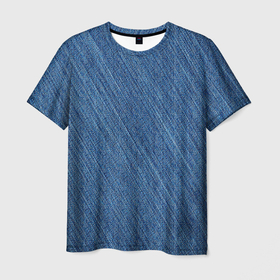 Мужская футболка 3D с принтом Деним   джинсовая ткань текстура в Белгороде, 100% полиэфир | прямой крой, круглый вырез горловины, длина до линии бедер | 