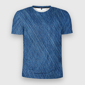 Мужская футболка 3D Slim с принтом Деним   джинсовая ткань текстура , 100% полиэстер с улучшенными характеристиками | приталенный силуэт, круглая горловина, широкие плечи, сужается к линии бедра | 
