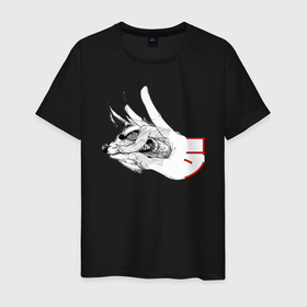 Мужская футболка хлопок с принтом Демон лис и жест кон , 100% хлопок | прямой крой, круглый вырез горловины, длина до линии бедер, слегка спущенное плечо. | 