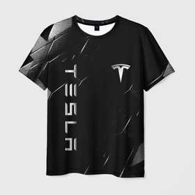 Мужская футболка 3D с принтом Тесла   Черная абстракция в Екатеринбурге, 100% полиэфир | прямой крой, круглый вырез горловины, длина до линии бедер | 