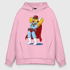 Мужское худи Oversize хлопок с принтом Duffman   Simpsons в Белгороде, френч-терри — 70% хлопок, 30% полиэстер. Мягкий теплый начес внутри —100% хлопок | боковые карманы, эластичные манжеты и нижняя кромка, капюшон на магнитной кнопке | Тематика изображения на принте: 