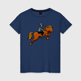 Женская футболка хлопок с принтом Наездник на лошади в Тюмени, 100% хлопок | прямой крой, круглый вырез горловины, длина до линии бедер, слегка спущенное плечо | 