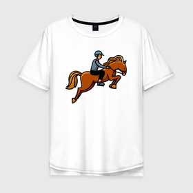 Мужская футболка хлопок Oversize с принтом Наездник на лошади в Санкт-Петербурге, 100% хлопок | свободный крой, круглый ворот, “спинка” длиннее передней части | 