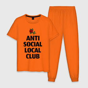 Мужская пижама хлопок с принтом Anti social local club в Тюмени, 100% хлопок | брюки и футболка прямого кроя, без карманов, на брюках мягкая резинка на поясе и по низу штанин
 | 