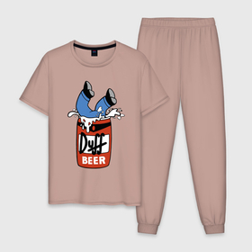 Мужская пижама хлопок с принтом Duff beer   любимое пиво Гомера Симпсона в Курске, 100% хлопок | брюки и футболка прямого кроя, без карманов, на брюках мягкая резинка на поясе и по низу штанин
 | Тематика изображения на принте: 